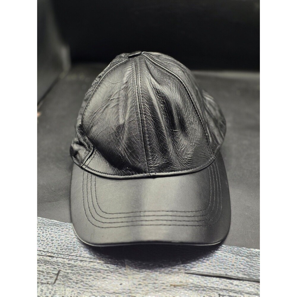 Vintage Genuine Leather Black Cap – Made in USA – One Size Fits All